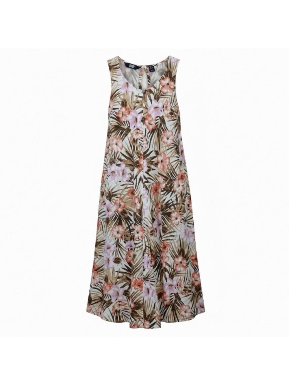 Lands' End Linen Dress Size XS 2-4 Hibiscus Floral Trapeze Swing Flared Pockets